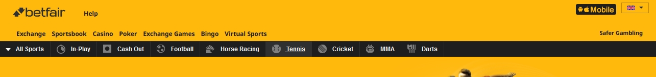 Banner atas laman web betfair